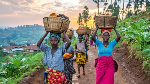 Women with Baskets in Rural Africa