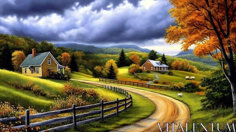 Autumnal Houses in the Countryside AI Image