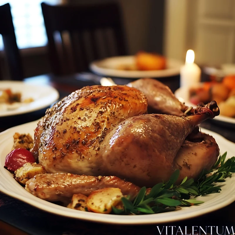 Roasted Turkey Dinner with Festive Garnishes AI Image