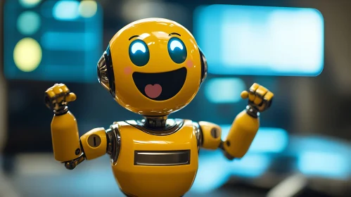 Triumphant Yellow Robot with Happy Expression