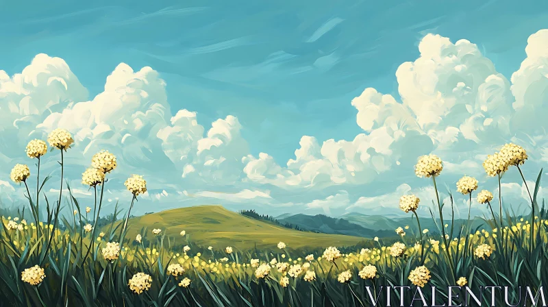 AI ART Scenic Field with White Flowers