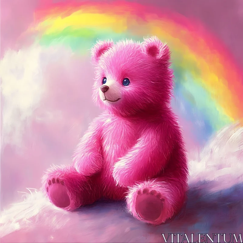 Rainbow Hues with Pink Teddy Bear AI Image