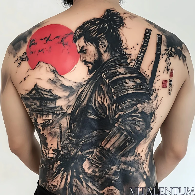 Detailed Samurai Back Tattoo Art AI Image