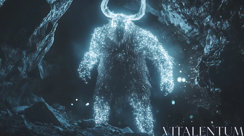 Luminous Beast in the Abyss Cave AI Image