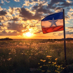 Sunset Field with Flag