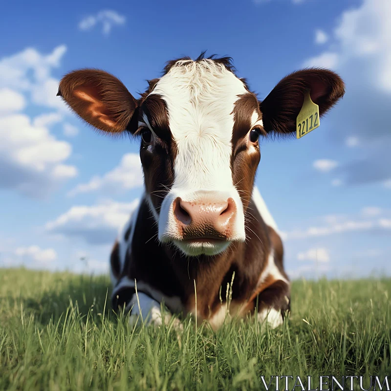 Cow Portrait in Serene Pasture AI Image