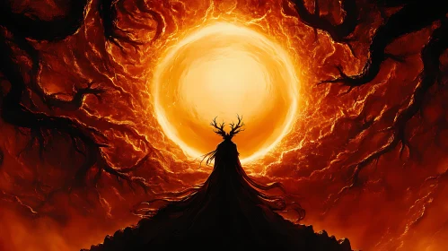 Antlered Silhouette in Inferno Sky