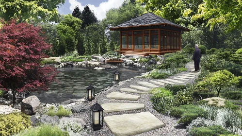 Serene Gazebo Retreat in Japanese Garden