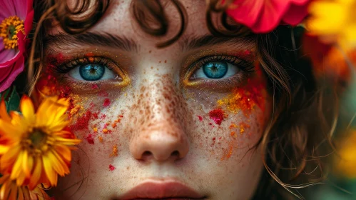 Captivating Portrait of a Young Woman with Blue Eyes and Freckles