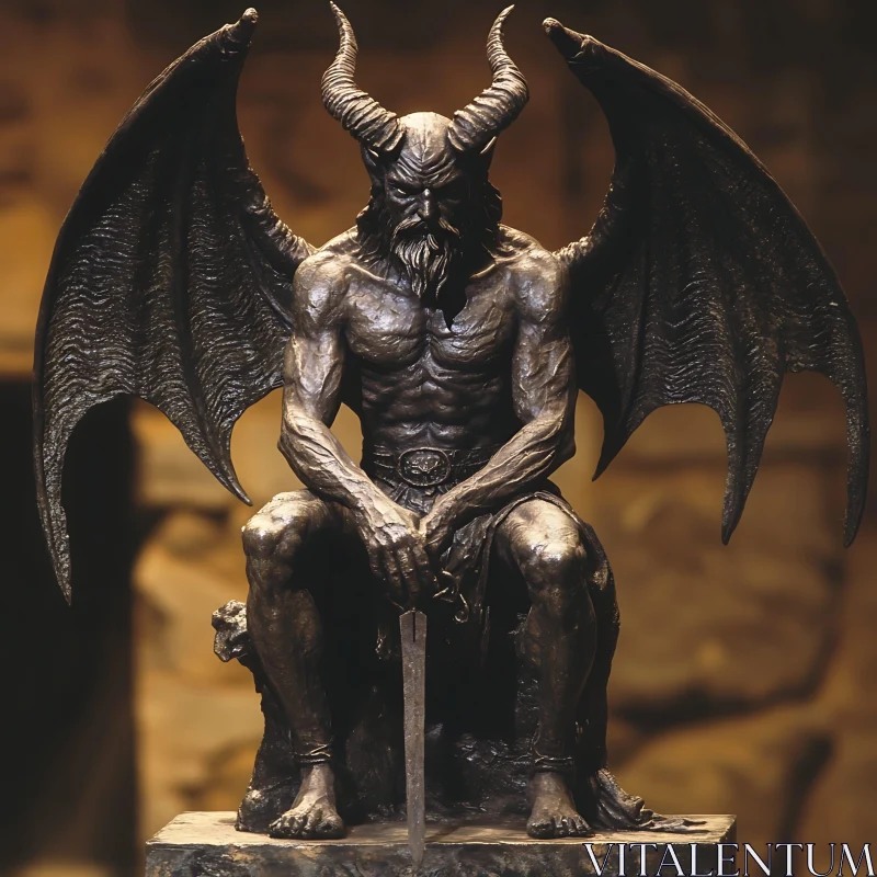 AI ART Horned Demon Holding Sword Statue