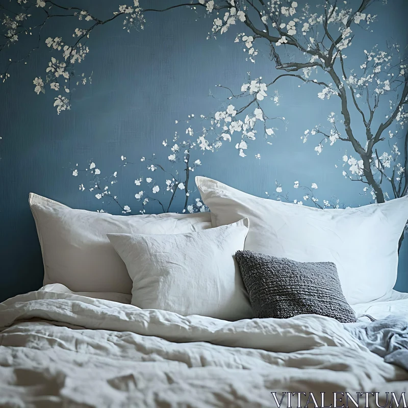 AI ART Serene Bedroom Interior with Floral Design