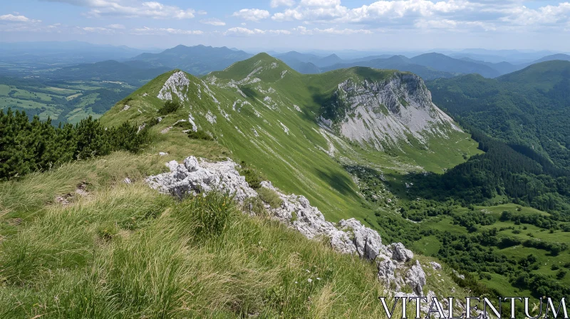 Panoramic View of Verdant Mountain Range AI Image