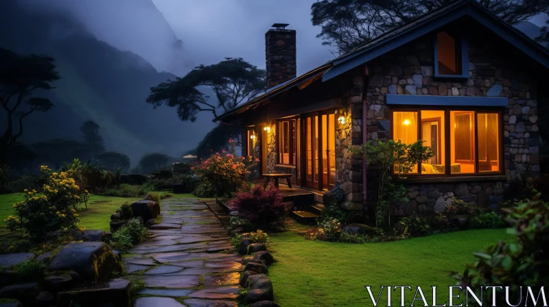 Enchanting Mountain House at Night | Romantic Nature-inspired Imagery AI Image