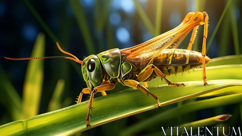 AI ART Green Grasshopper on Grass: A Study in Precisionism