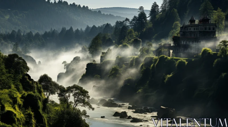 AI ART Misty River: A Captivating Natural Scene