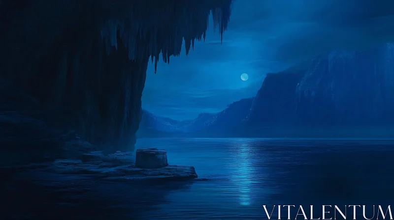 AI ART Mystical Moonlit Waterscape with Stalactite