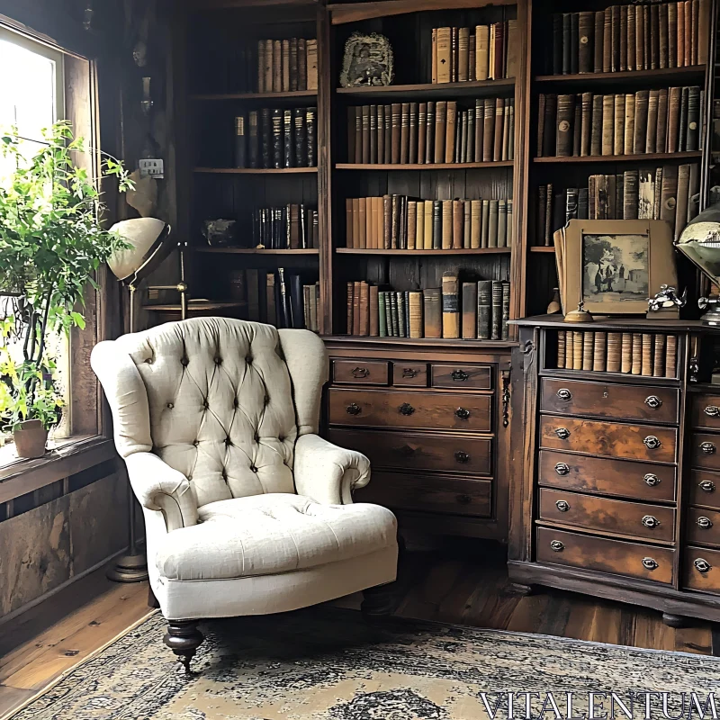 AI ART Cozy Reading Nook with Bookshelves