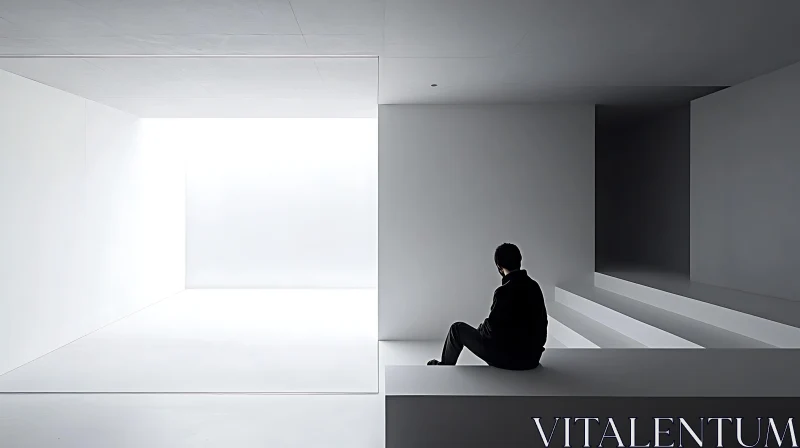 AI ART Monochrome Solitude in Architectural Space