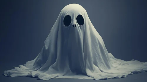 Ghostly Still Life: Sheeted Figure with Dark Eyes
