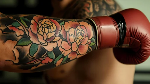 Tattooed Boxer Arm with Flower Designs