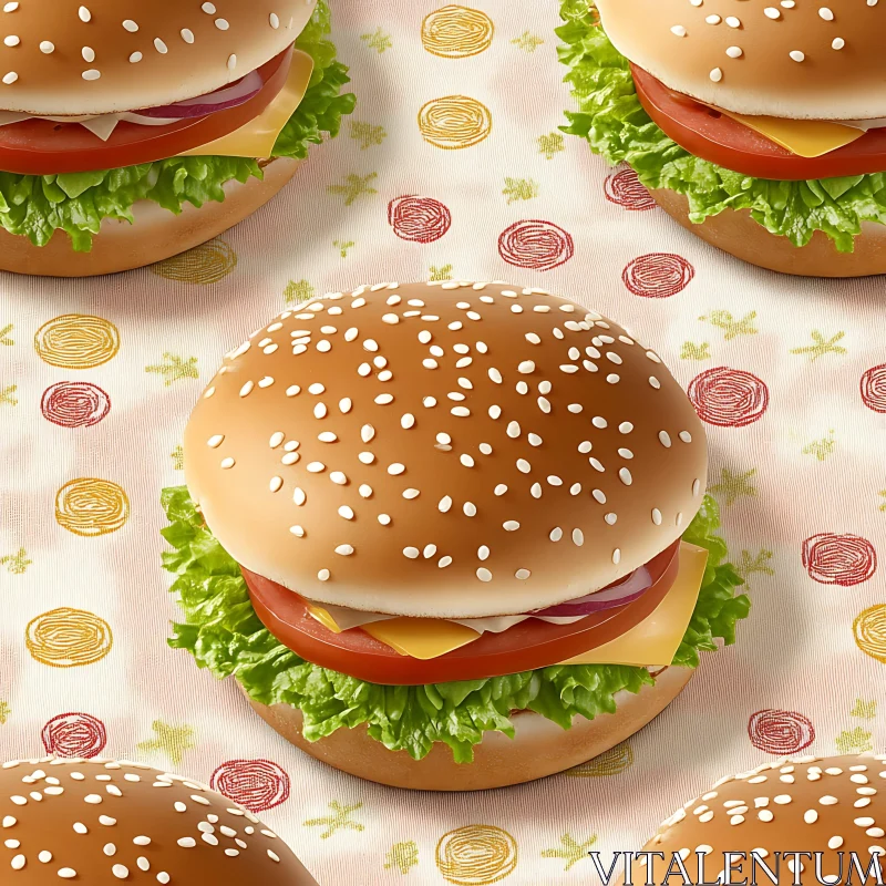 Tasty Burgers with Lettuce, Tomato, and Cheese AI Image