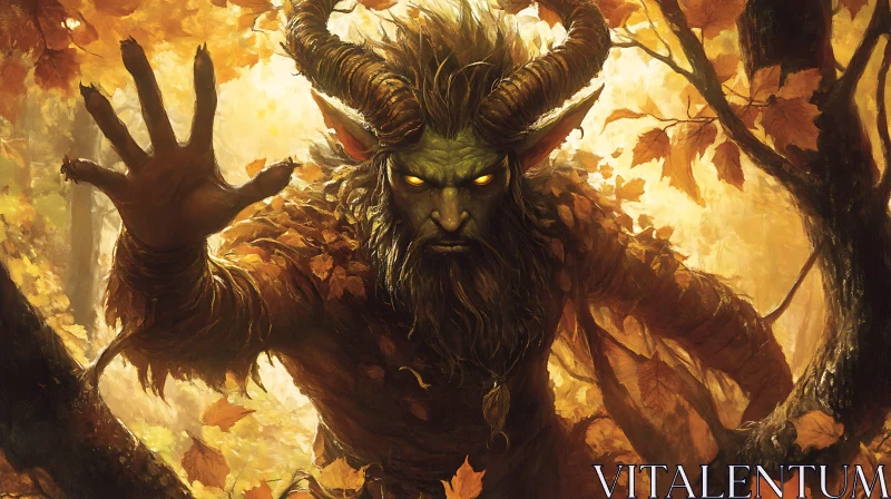 AI ART Autumnal Forest Monster with Horns