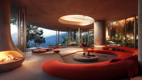 Contemporary Living Room with Red Sofa