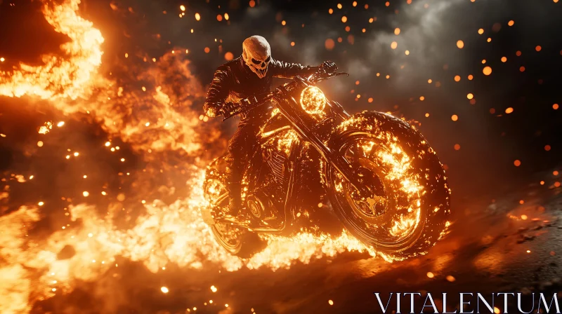 Flaming Motorcycle Rider with Skull Head AI Image