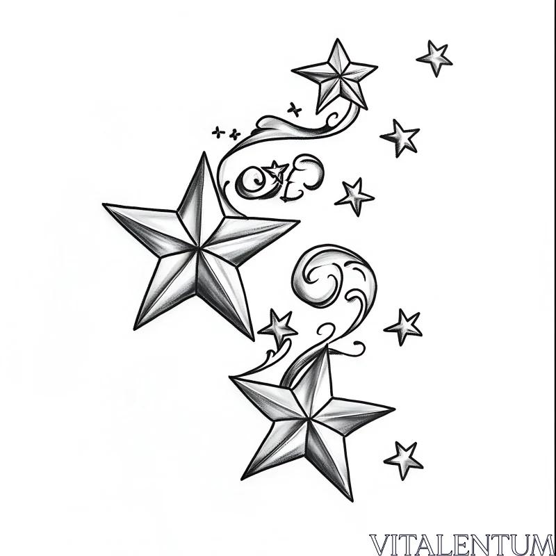 Artistic Star and Swirls Tattoo Sketch AI Image