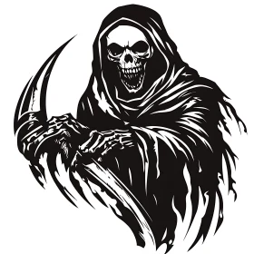 Hooded Skeleton with Scythe Illustration