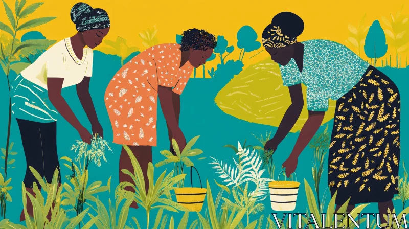 Illustration of Women Farming Together AI Image