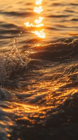 Sunset Waves with Golden Reflections and Water Splash