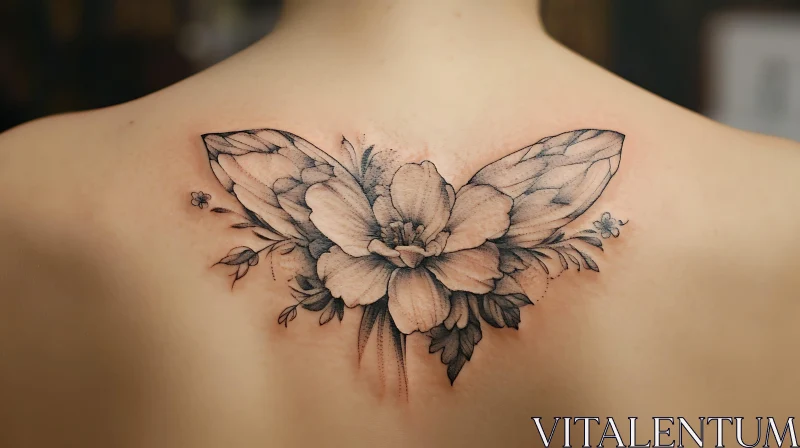 Butterfly Wing Tattoo with Floral Design AI Image