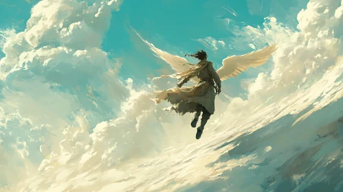 Winged Angel in Cloudy Sky