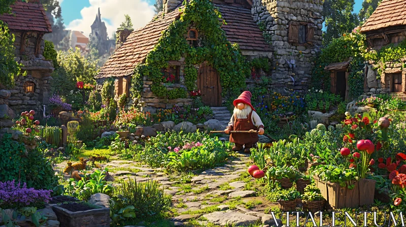 Whimsical Gnome in Blooming Garden AI Image