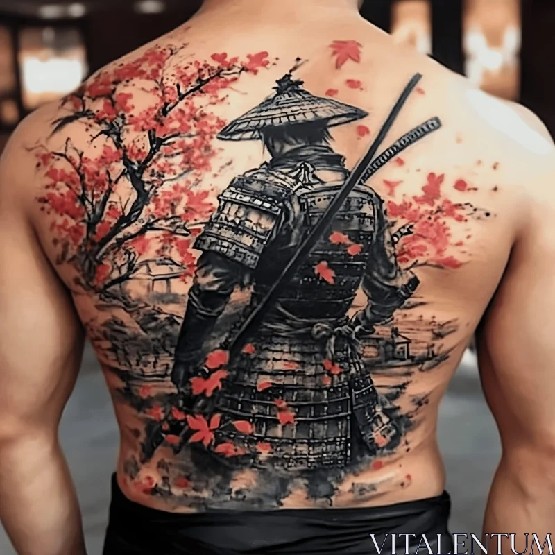 Japanese Samurai Warrior Back Tattoo AI Image