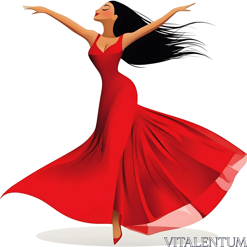 Lady in Red Gown Artistic Rendition AI Image