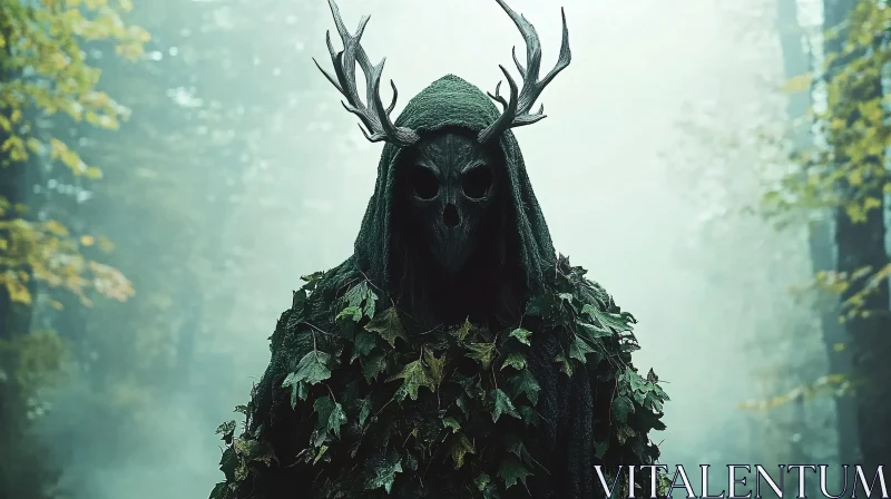 Mysterious Forest Entity with Antlers AI Image