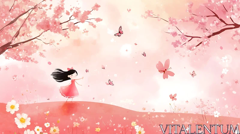 Blossom Girl: Springtime Fantasy in Pink AI Image