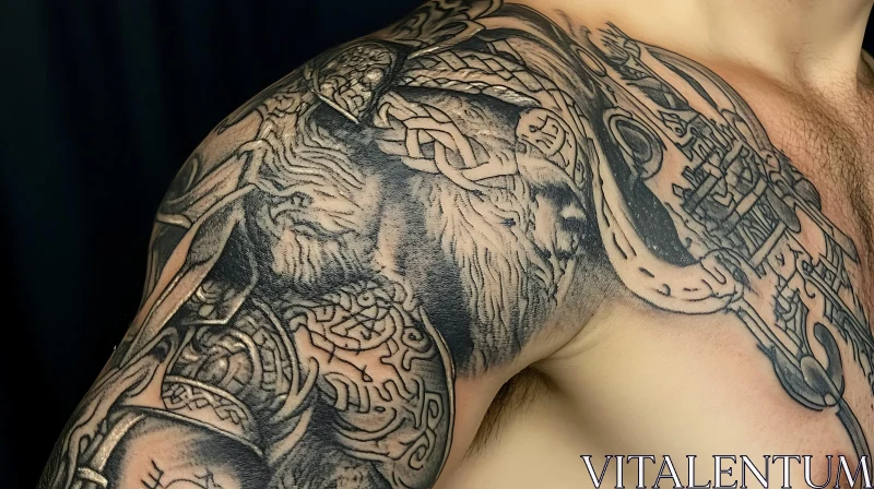 Norse Mythology Tattoo Design on Upper Arm AI Image