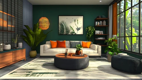 Cozy Living Room with Green Accents