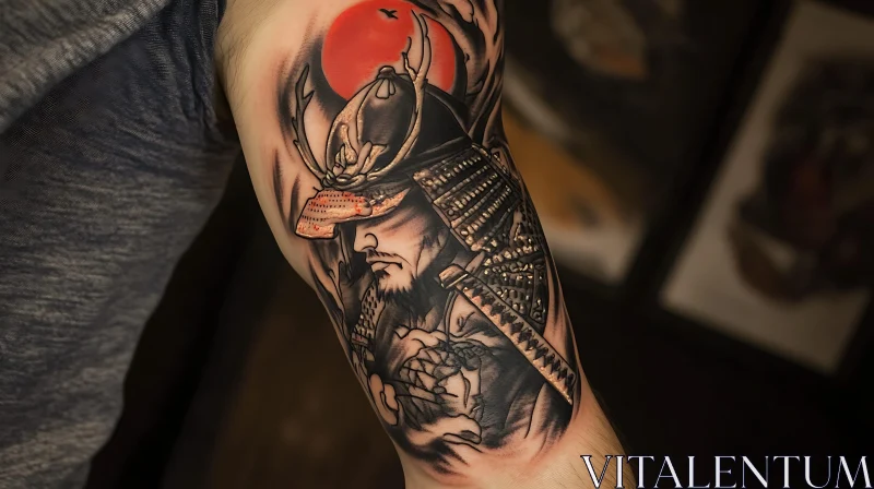 Samurai Tattoo with Red Sun AI Image