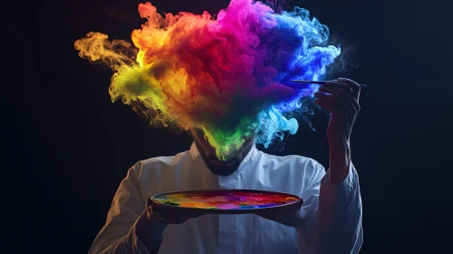 Painter with Colorful Smoke Above Head