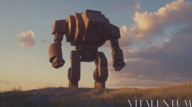 Weathered Robot on a Hill AI Image