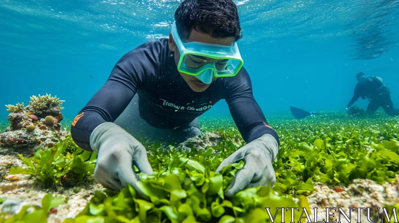 Ocean Gardener Preserving Underwater Plants AI Image