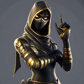 Futuristic Hooded Figure with Golden Details