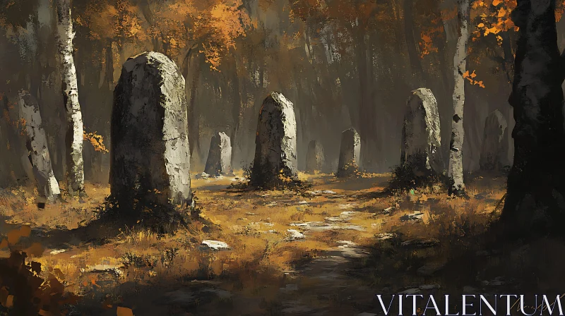 AI ART Standing Stones in Autumnal Light