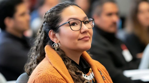 Woman with Glasses Looking Upward