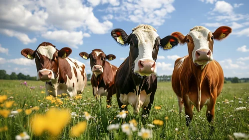 Peaceful Cows in a Flower Field
