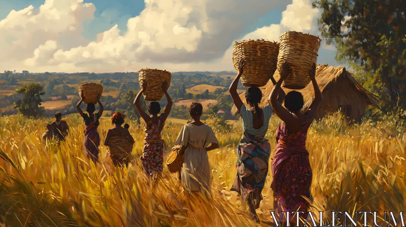 AI ART Rural Women Carrying Baskets Painting